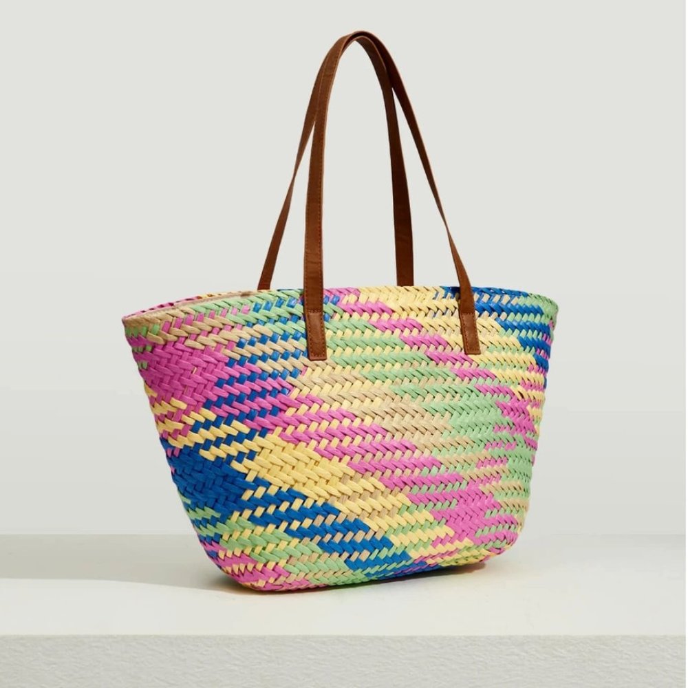 Color Block Straw Bag - Picture 2 of 9
